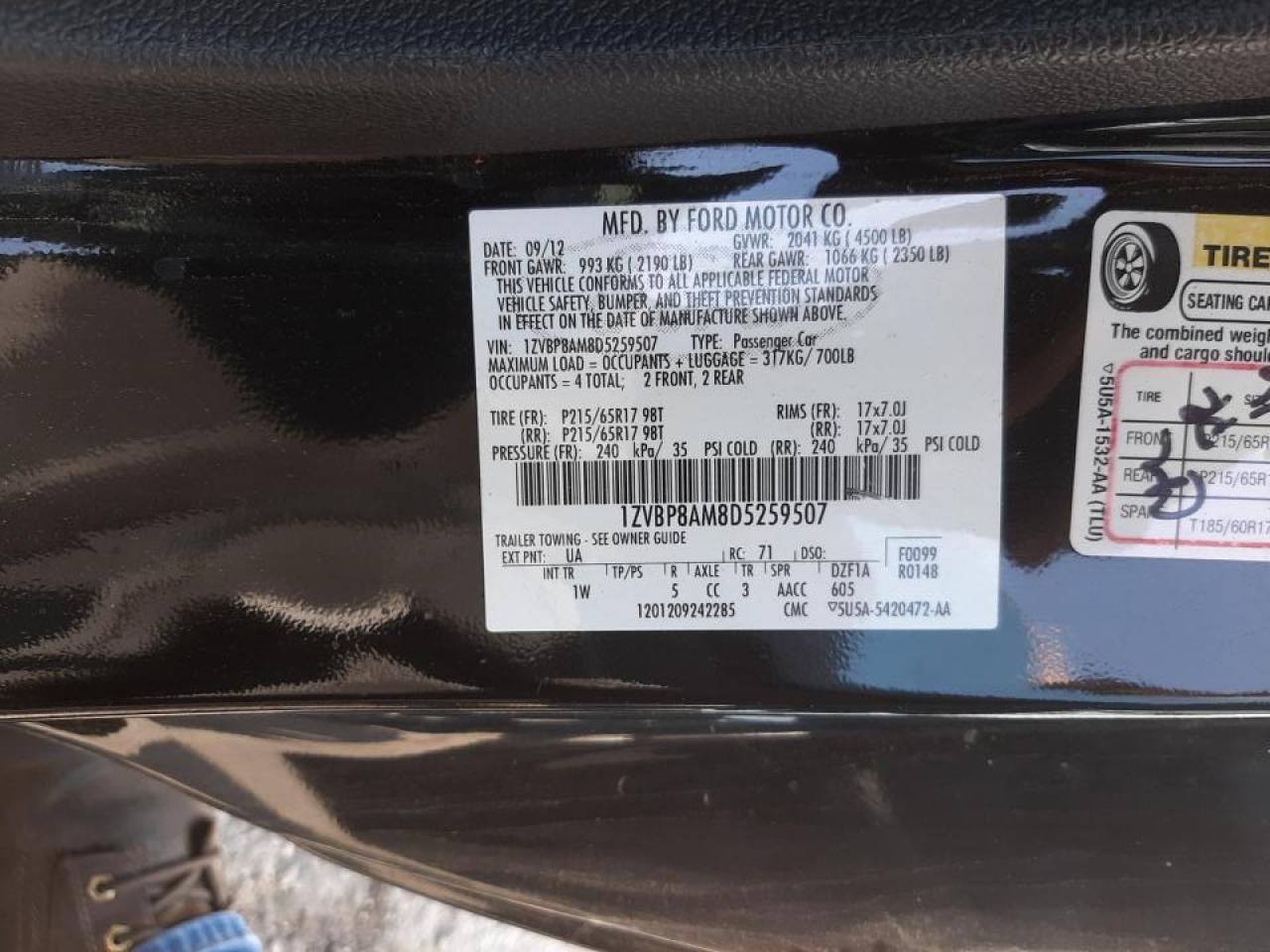 Photo 10 from auction – 2013 FORD MUSTANG with VIN 1ZVBP8AM8D5259507