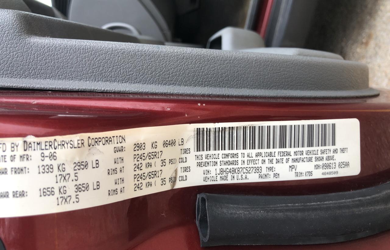 Photo 10 from auction – 2007 JEEP COMMANDER with VIN 1J8HG48K87C527393