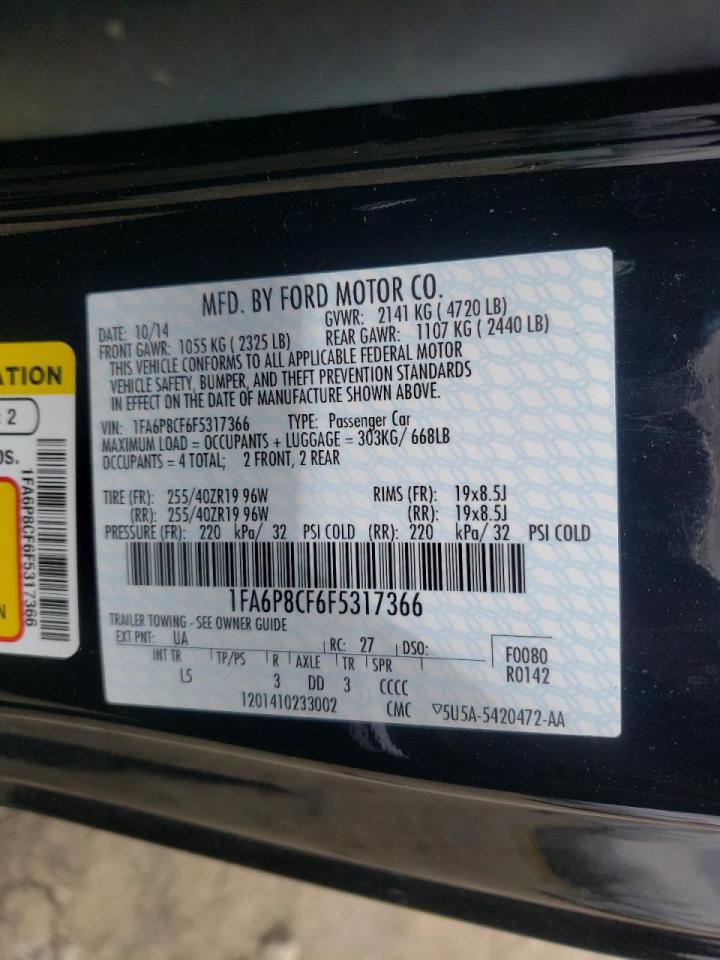 Photo 10 from auction – 2015 FORD MUSTANG GT with VIN 1FA6P8CF6F5317366