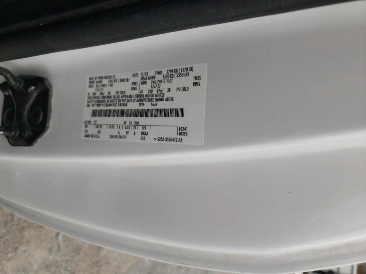 Photo 10 from auction – 2019 FORD F150 with VIN 1FTMF1CB4KKC18064