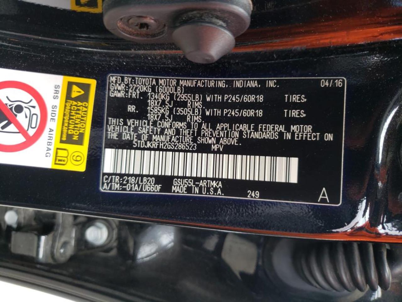 Фото 10 с аукциона – 2016 TOYOTA HIGHLANDER с VIN 5TDJKRFH2GS286523