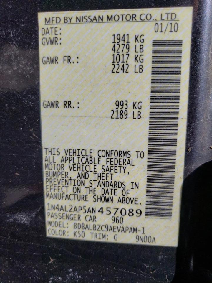 Photo 10 from auction – 2010 NISSAN ALTIMA BAS with VIN 1N4AL2AP5AN457089