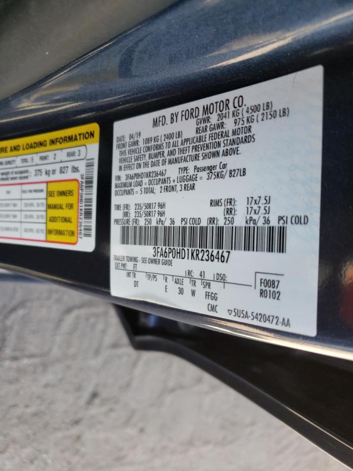 Photo 10 from auction – 2019 FORD FUSION SE with VIN 3FA6P0HD1KR236467