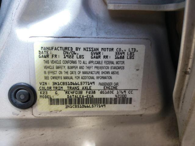 Photo 10 from auction – 2006 NISSAN SENTRA 1.8 with VIN 3N1CB51D66L577149