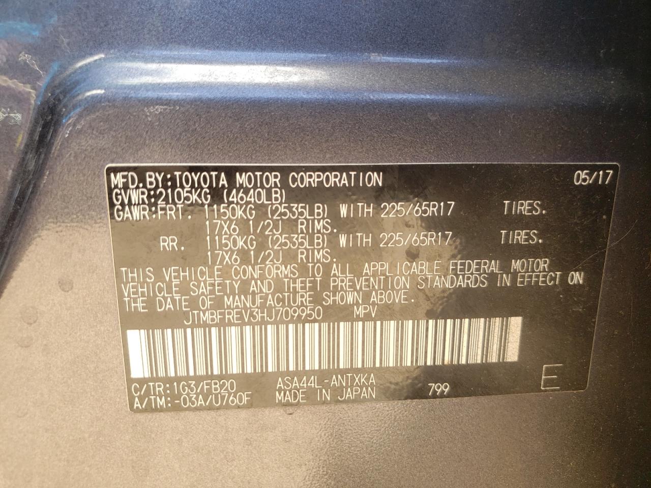 Photo 10 from auction – 2017 TOYOTA RAV4 LE with VIN JTMBFREV3HJ709950