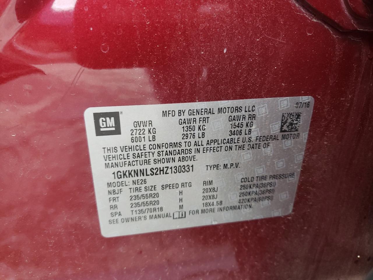 Фото 10 с аукциона – 2017 GMC ACADIA SLT с VIN 1GKKNNLS2HZ130331