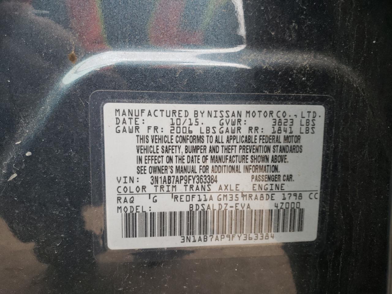 Photo 10 from auction – 2015 NISSAN SENTRA S with VIN 3N1AB7AP9FY363384