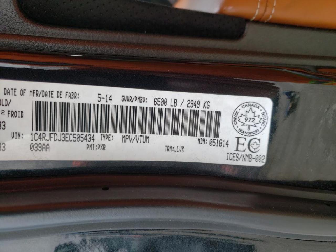 Photo 10 from auction – 2014 JEEP GRAND CHER with VIN 1C4RJFDJ3EC505434