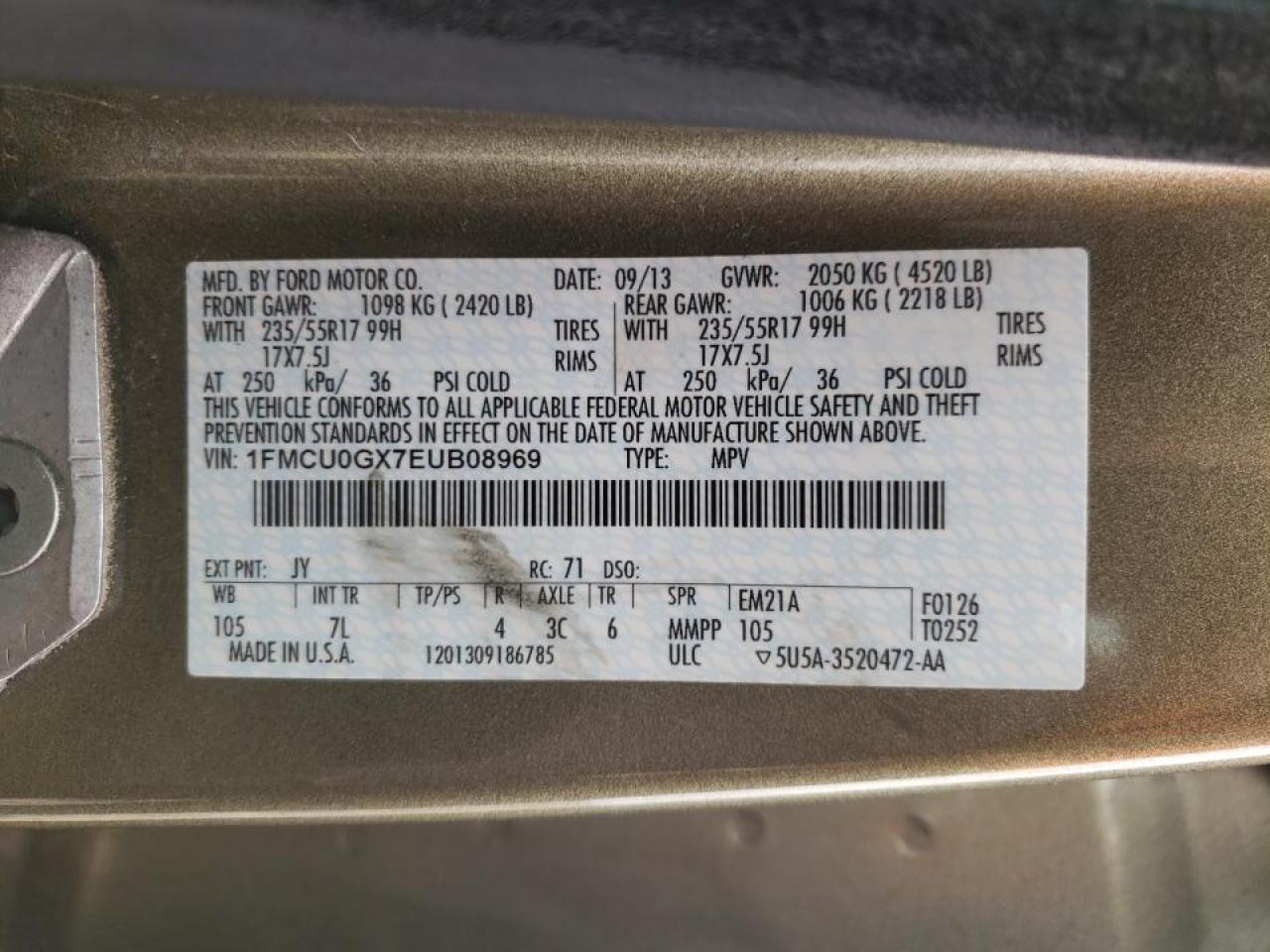 Photo 10 from auction – 2013 FORD ESCAPE TIT with VIN 1FMCU0GX7EUB08969