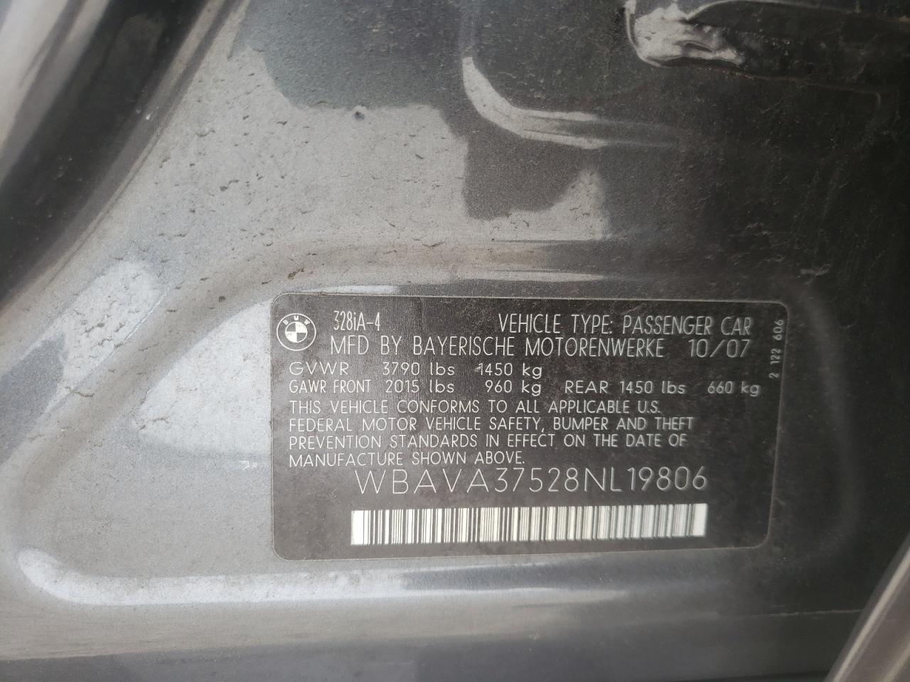 Photo 10 from auction – 2008 BMW 328 I with VIN WBAVA37528NL19806