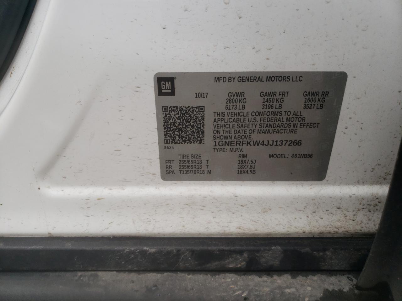Photo 17 from auction – 2018 CHEVROLET TRAVERSE L with VIN 1GNERFKW4JJ137266