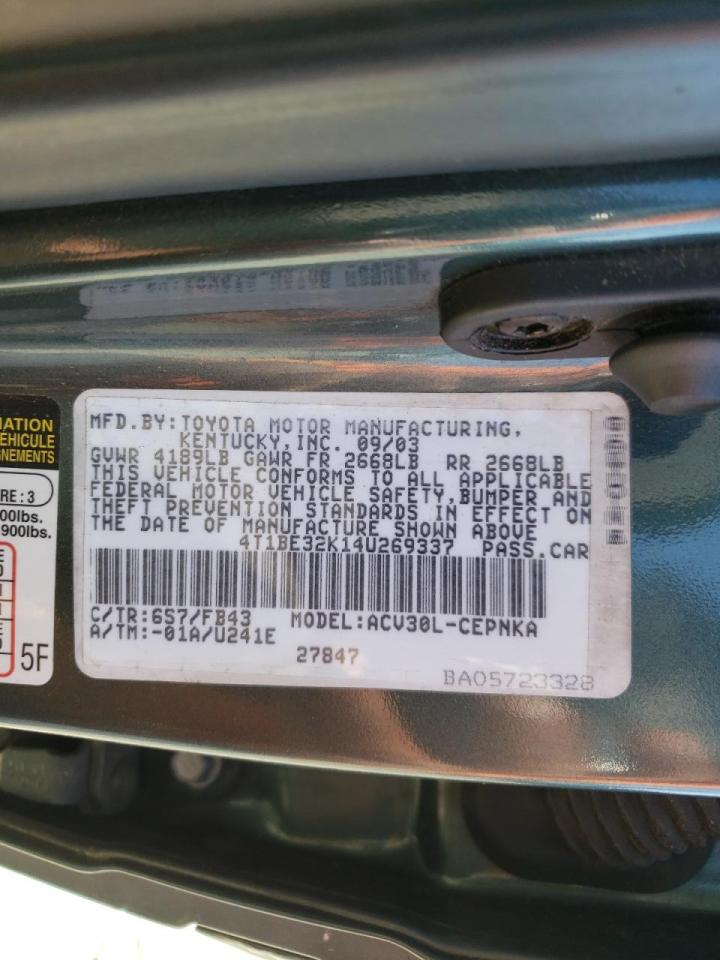 Photo 10 from auction – 2004 TOYOTA CAMRY LE with VIN 4T1BE32K14U269337