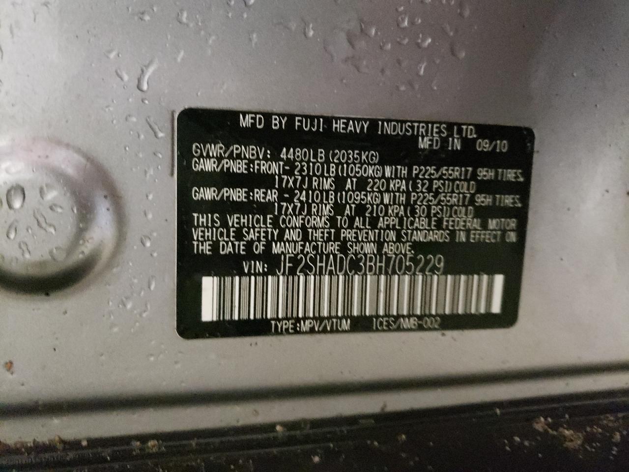 Photo 10 from auction – 2011 SUBARU FORESTER 2 with VIN JF2SHADC3BH705229