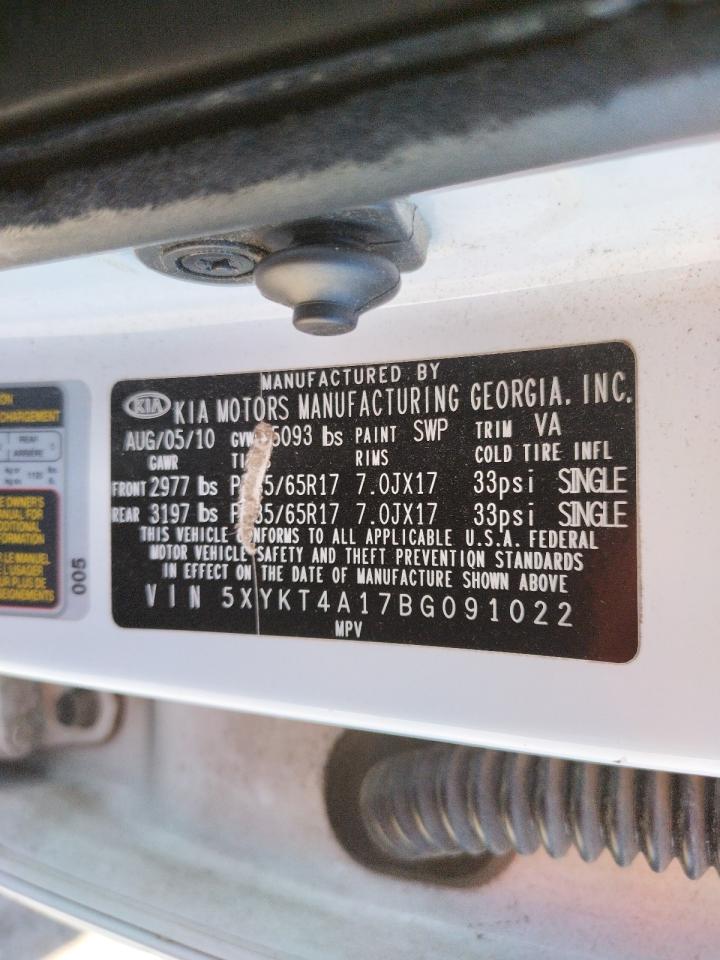 Photo 10 from auction – 2011 KIA SORENTO BA with VIN 5XYKT4A17BG091022