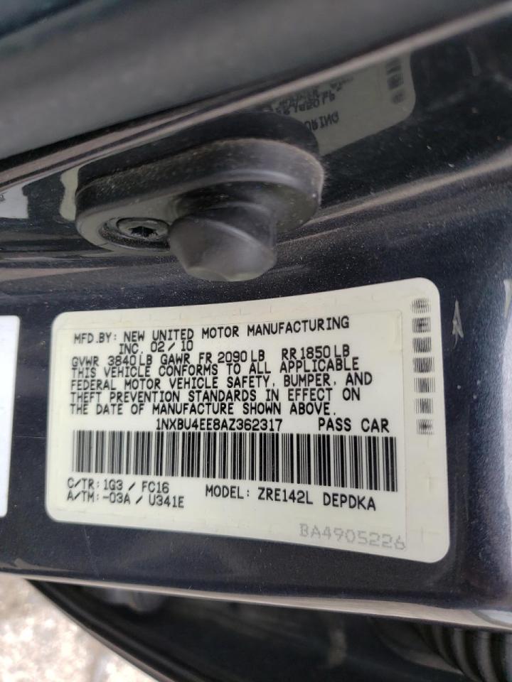 Photo 10 from auction – 2010 TOYOTA COROLLA BA with VIN 1NXBU4EE8AZ362317