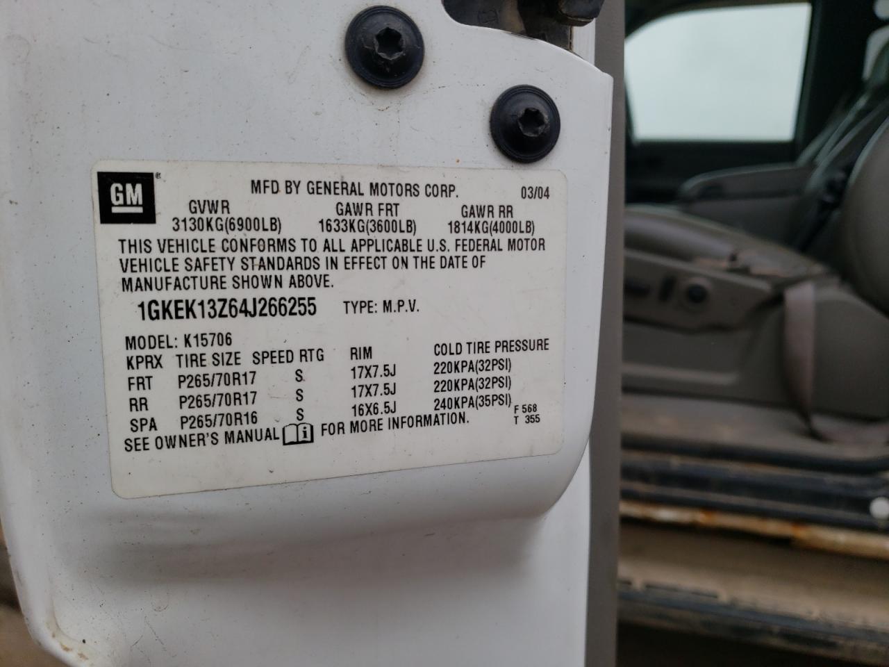 Photo 10 from auction – 2004 GMC YUKON with VIN 1GKEK13Z64J266255