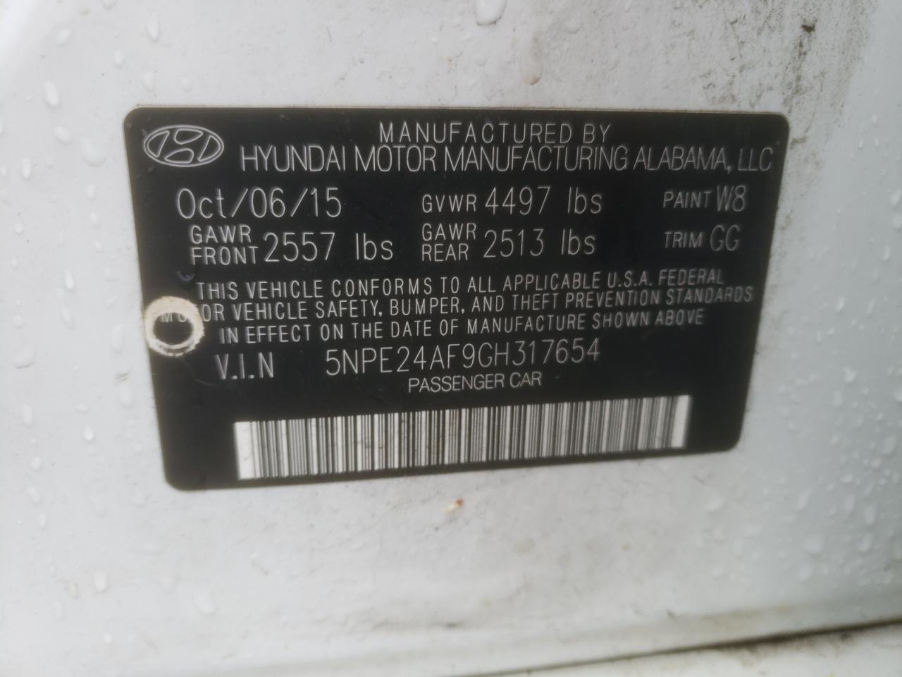 Photo 10 from auction – 2016 HYUNDAI SONATA SE with VIN 5NPE24AF9GH317654