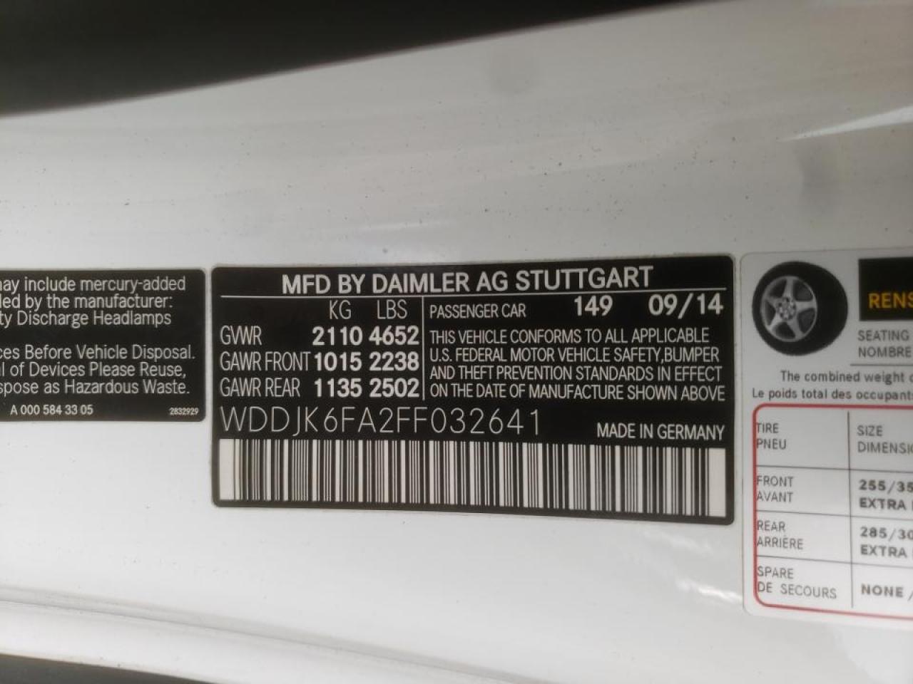 Photo 10 from auction – 2015 MERCEDES-BENZ SL 400 with VIN WDDJK6FA2FF032641