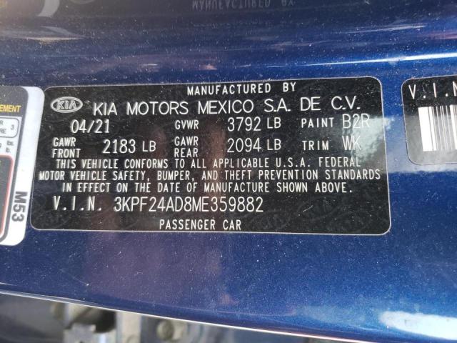 Photo 10 from auction – 2021 KIA FORTE FE with VIN 3KPF24AD8ME359882