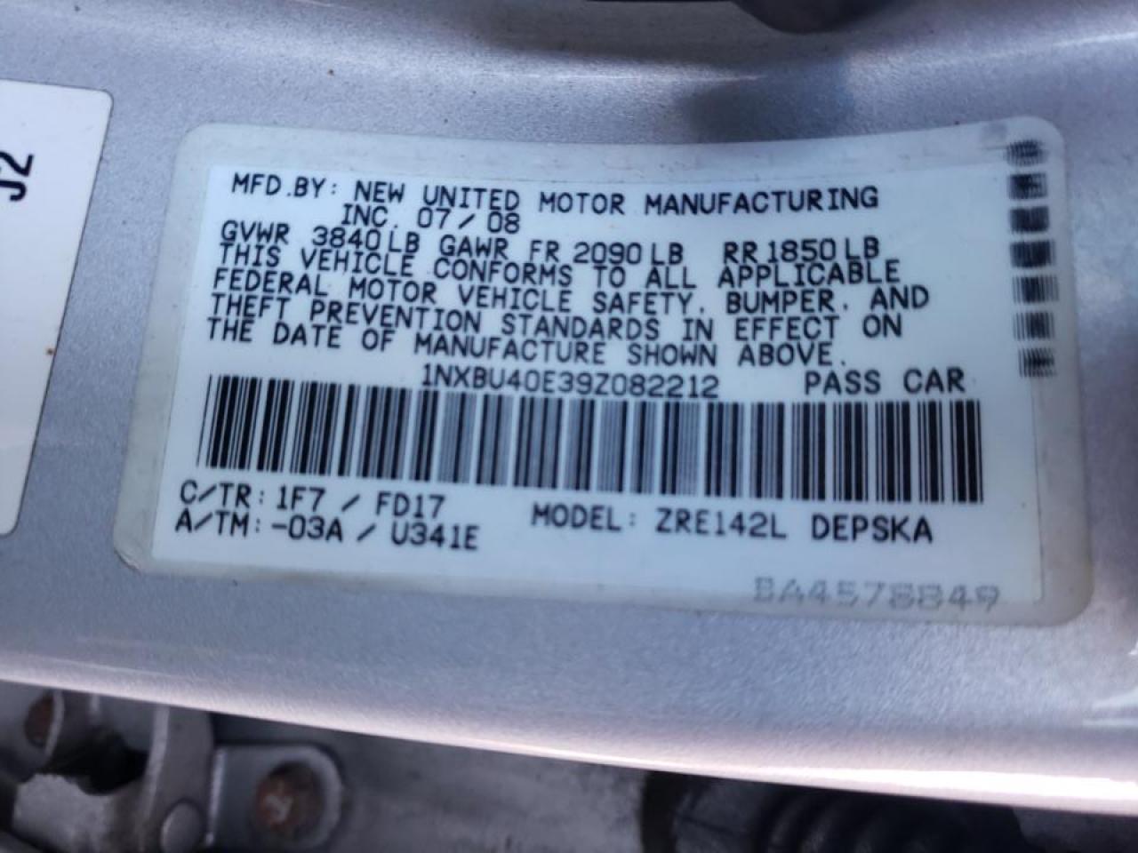 Photo 10 from auction – 2009 TOYOTA COROLLA BA with VIN 1NXBU40E39Z082212