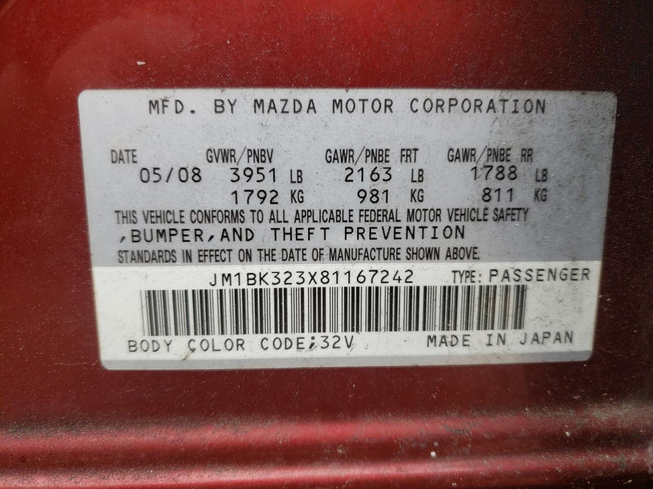 Photo 10 from auction – 2008 MAZDA 3 S with VIN JM1BK323X81167242
