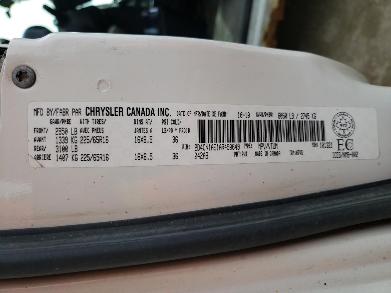 Photo 10 from auction – 2010 DODGE GRAND CARA with VIN 2D4CN1AE1AR490649
