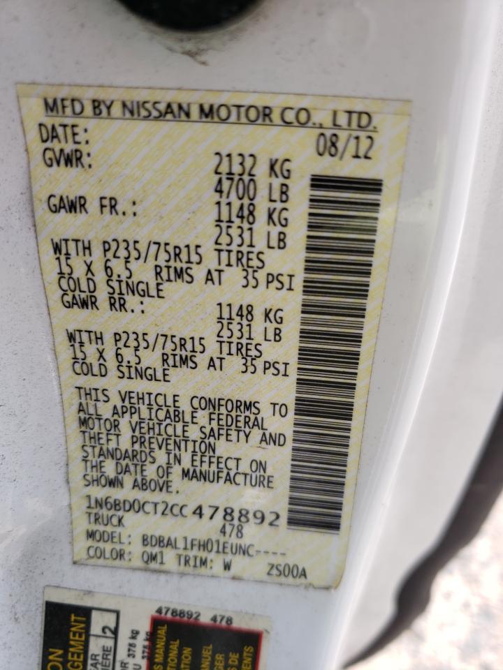 Photo 10 from auction – 2012 NISSAN FRONTIER S with VIN 1N6BD0CT2CC478892