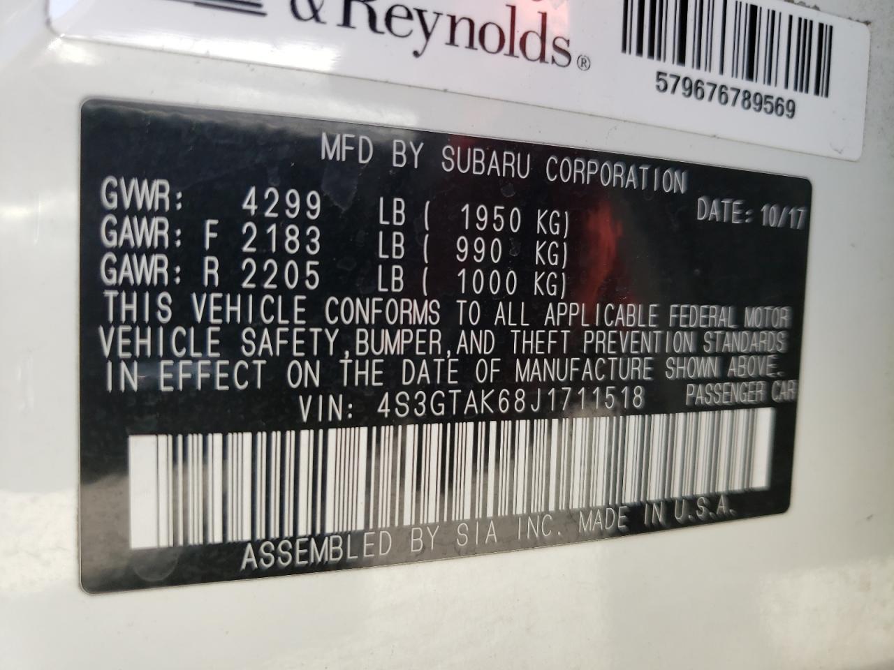 Photo 10 from auction – 2018 SUBARU IMPREZA SP with VIN 4S3GTAK68J1711518