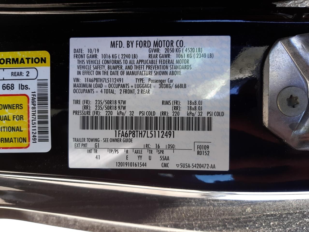 Photo 10 from auction – 2020 FORD MUSTANG with VIN 1FA6P8TH7L5112491