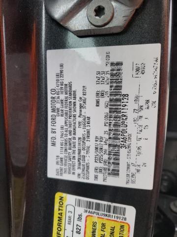Photo 10 from auction – 2019 FORD FUSION SE with VIN 3FA6P0LU9KR119128