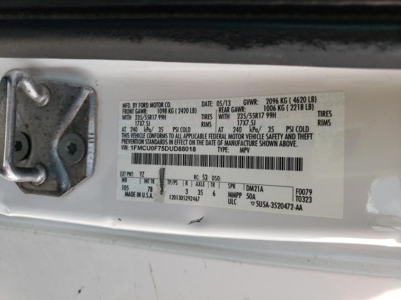 Photo 10 from auction – 2013 FORD ESCAPE S with VIN 1FMCU0F75DUD88018