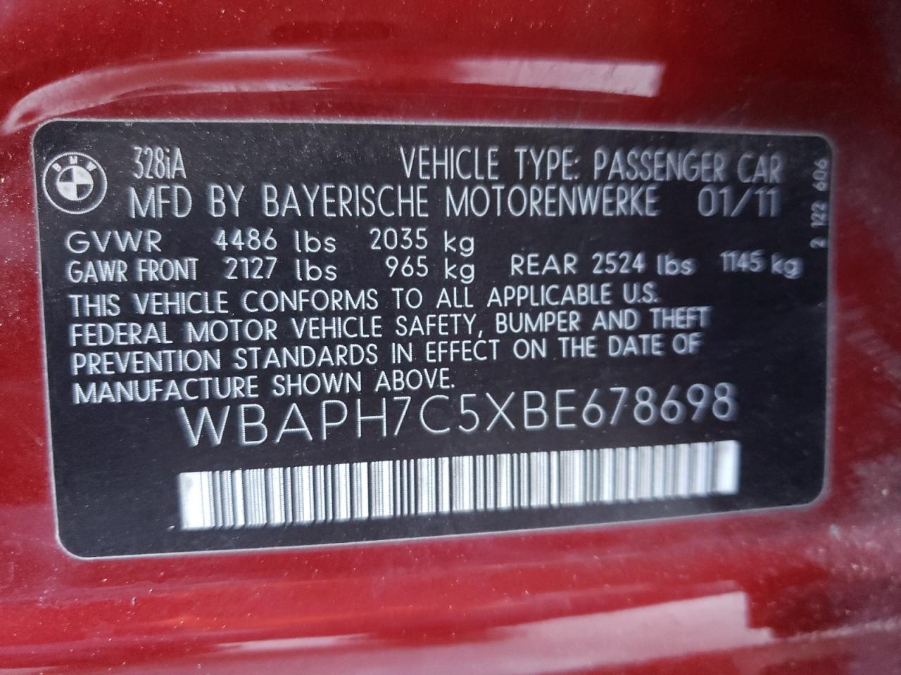 Photo 10 from auction – 2011 BMW 328 I with VIN WBAPH7C5XBE678698