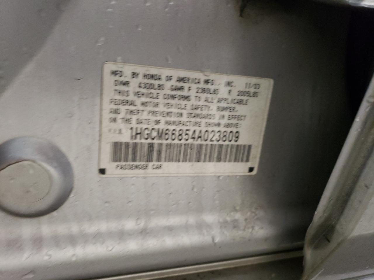 Photo 10 from auction – 2004 HONDA ACCORD EX with VIN 1HGCM66854A023809