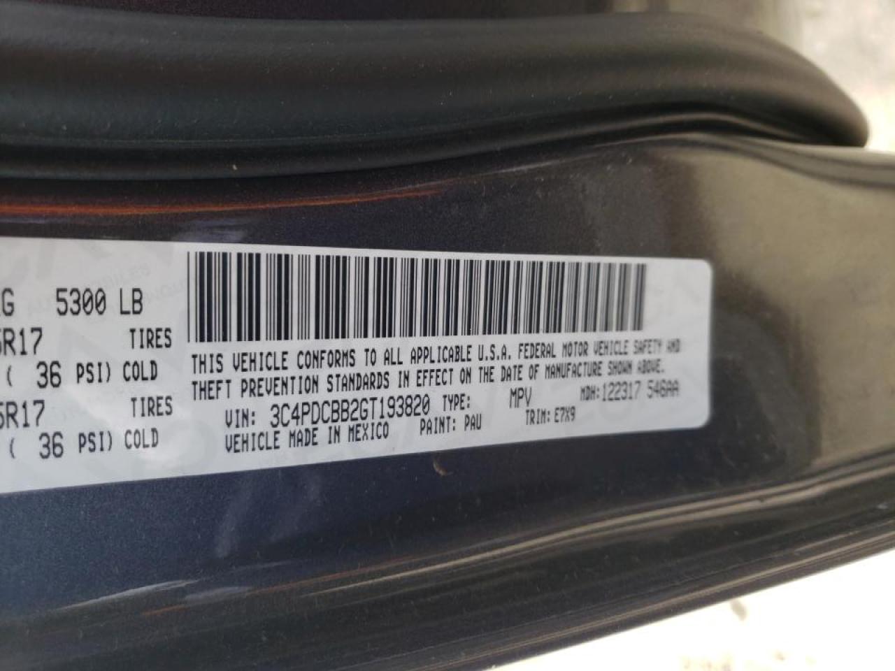 Photo 10 from auction – 2016 DODGE JOURNEY SX with VIN 3C4PDCBB2GT193820