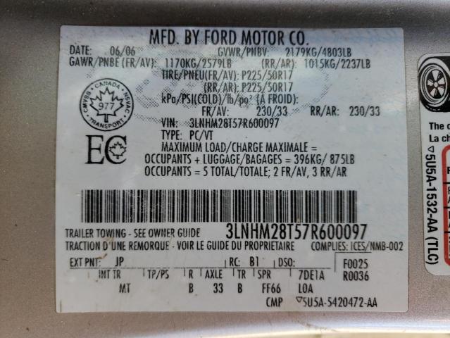 Photo 10 from auction – 2007 LINCOLN MKZ with VIN 3LNHM28T57R600097