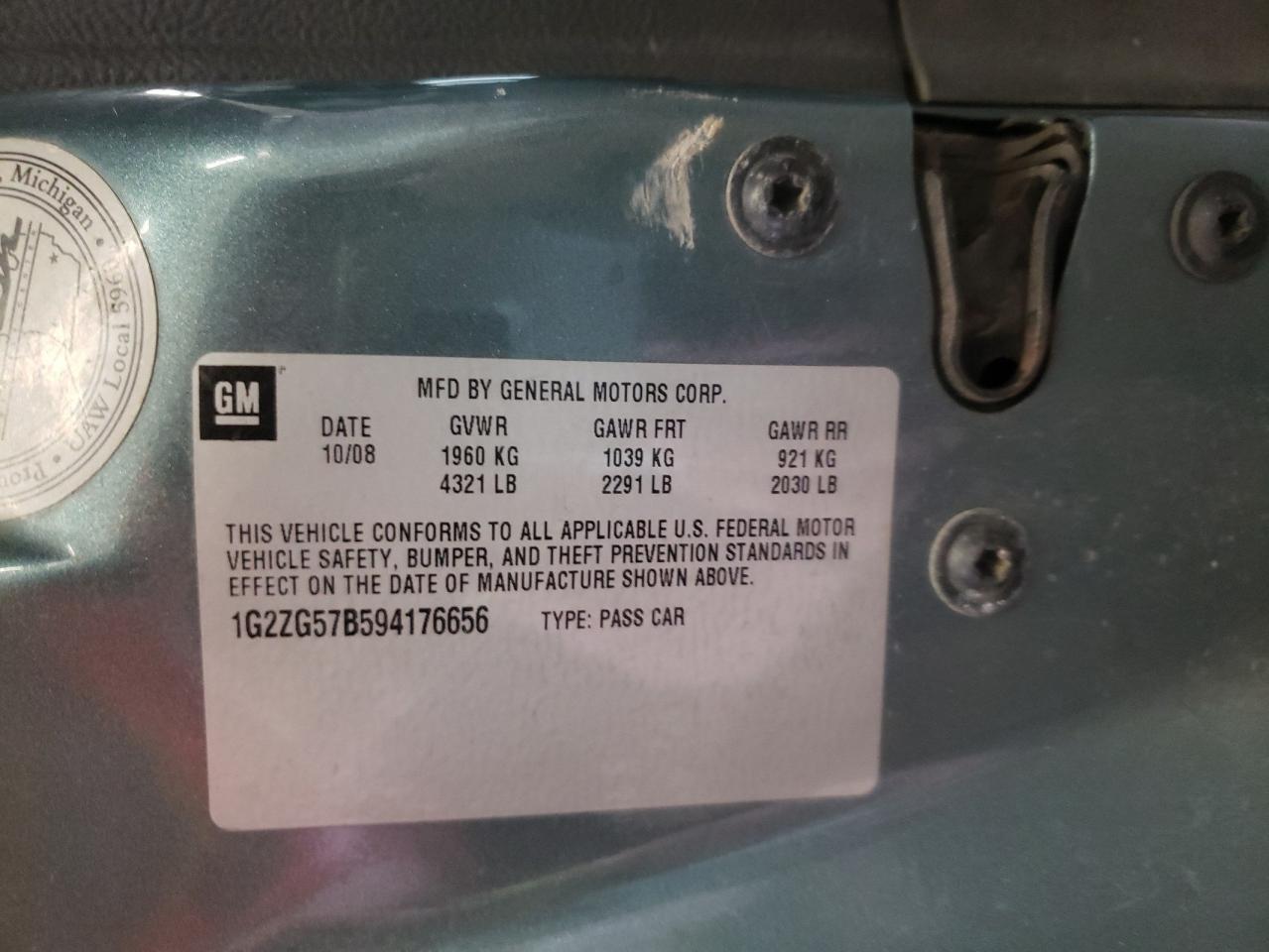 Photo 10 from auction – 2009 PONTIAC G6 with VIN 1G2ZG57B594176656