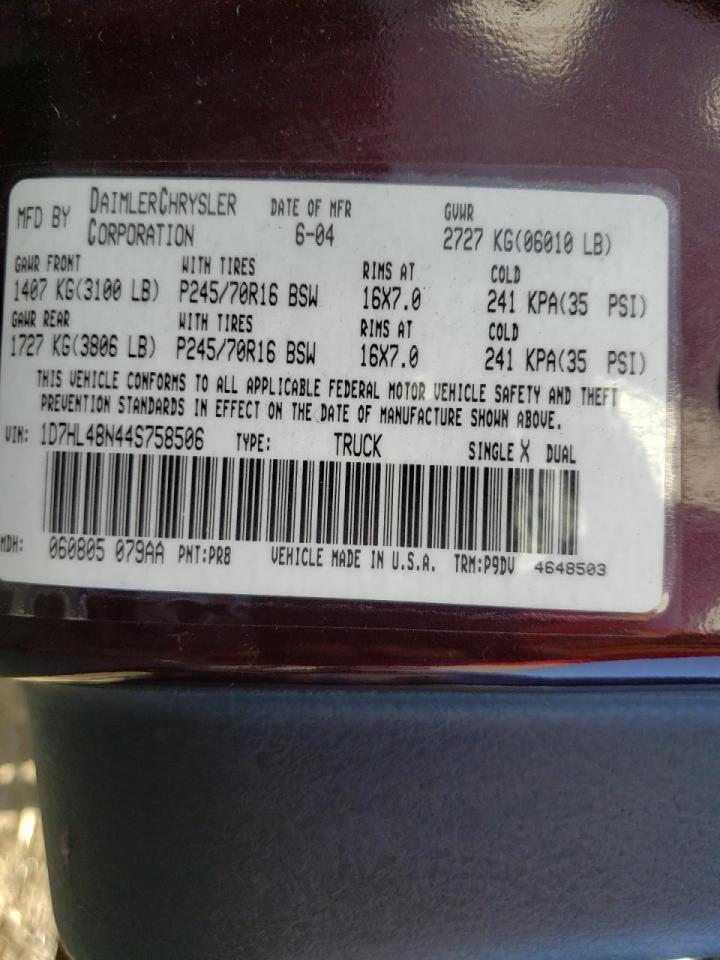 Photo 10 from auction – 2004 DODGE DAKOTA QUA with VIN 1D7HL48N44S758506