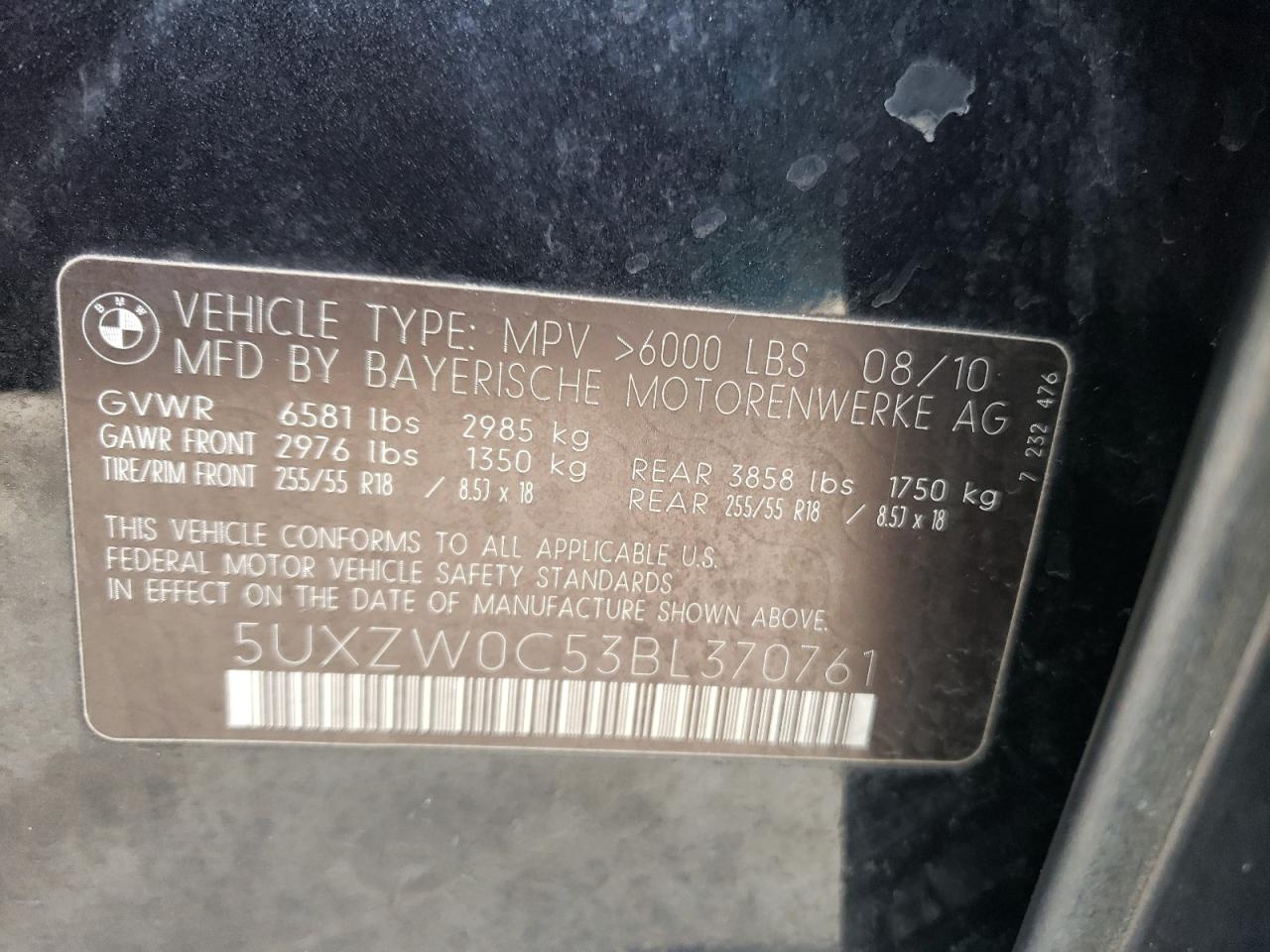 Photo 10 from auction – 2011 BMW X5 XDRIVE3 with VIN 5UXZW0C53BL370761