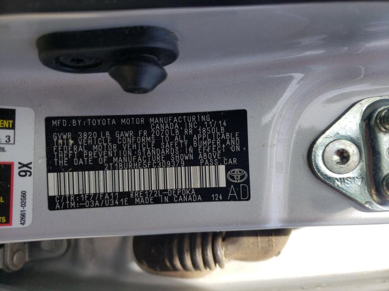 Photo 10 from auction – 2015 TOYOTA COROLLA L with VIN 2T1BURHE5FC309379