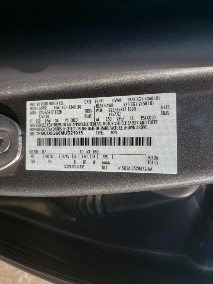 Photo 10 from auction – 2021 FORD ESCAPE SE with VIN 1FMCU0G68MUB21915