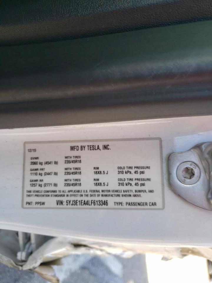 Photo 10 from auction – 2020 TESLA MODEL 3 with VIN 5YJ3E1EA4LF613346