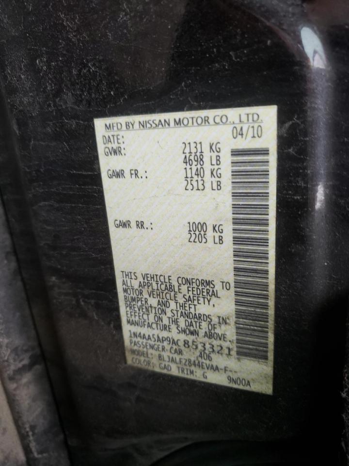 Photo 10 from auction – 2010 NISSAN MAXIMA S with VIN 1N4AA5AP9AC853321