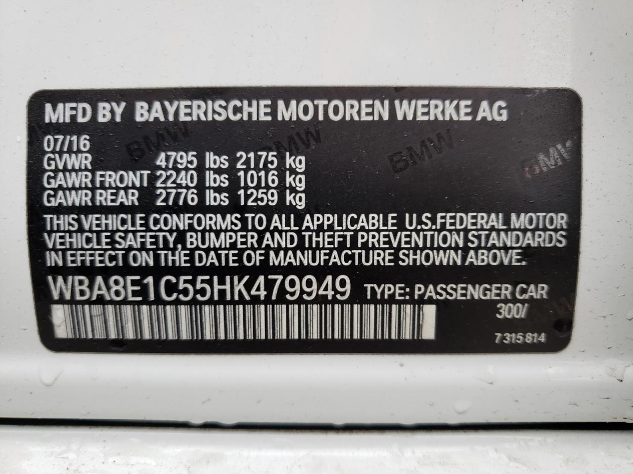 Photo 10 from auction – 2017 BMW 330E with VIN WBA8E1C55HK479949