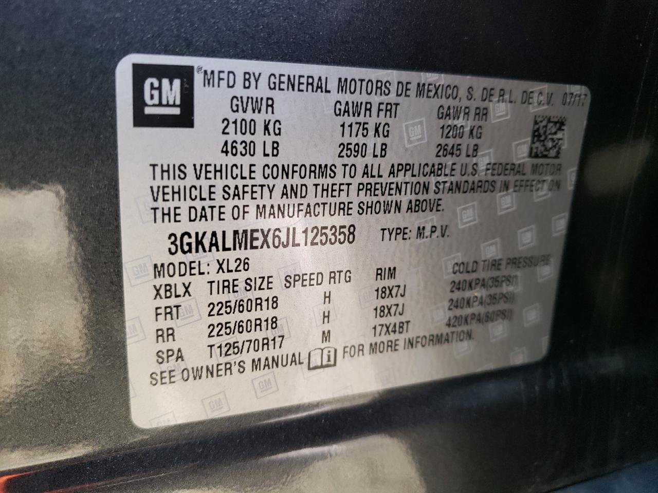 Photo 10 from auction – 2018 GMC TERRAIN SL with VIN 3GKALMEX6JL125358