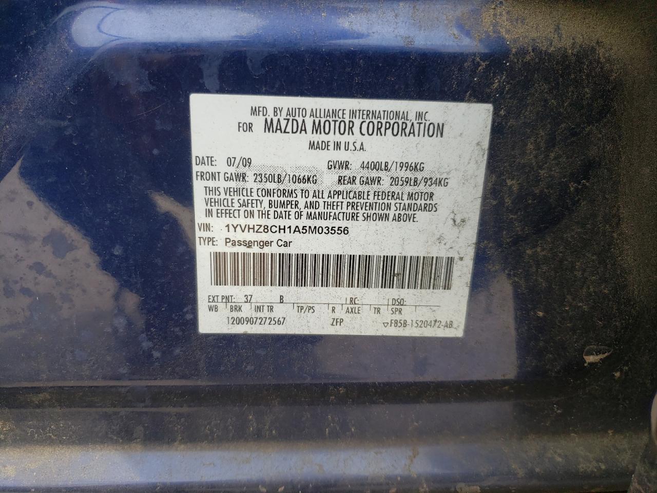 Photo 10 from auction – 2010 MAZDA 6 I with VIN 1YVHZ8CH1A5M03556