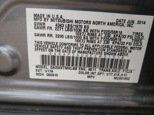 Photo 10 from auction – 2014 MITSUBISHI OUTLANDER with VIN 4A4AP3AU4EE031516