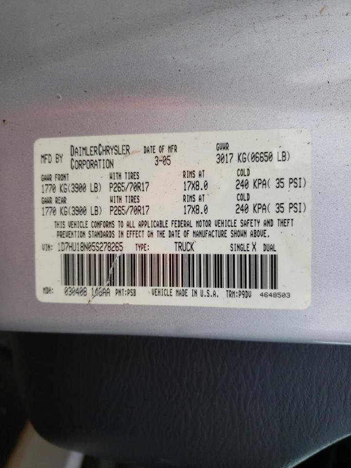Photo 10 from auction – 2005 DODGE RAM 1500 S with VIN 1D7HU18N05S278265