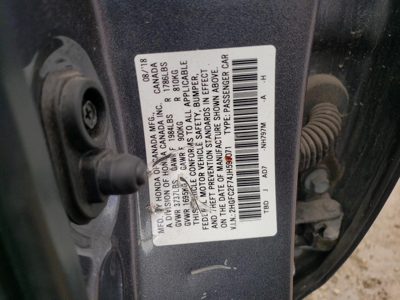Photo 10 from auction – 2018 HONDA CIVIC EX with VIN 2HGFC2F74JH593071