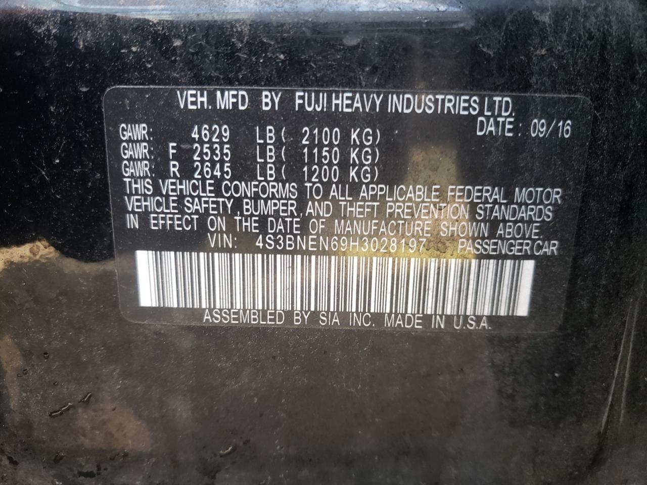 Photo 10 from auction – 2017 SUBARU LEGACY 3.6 with VIN 4S3BNEN69H3028197