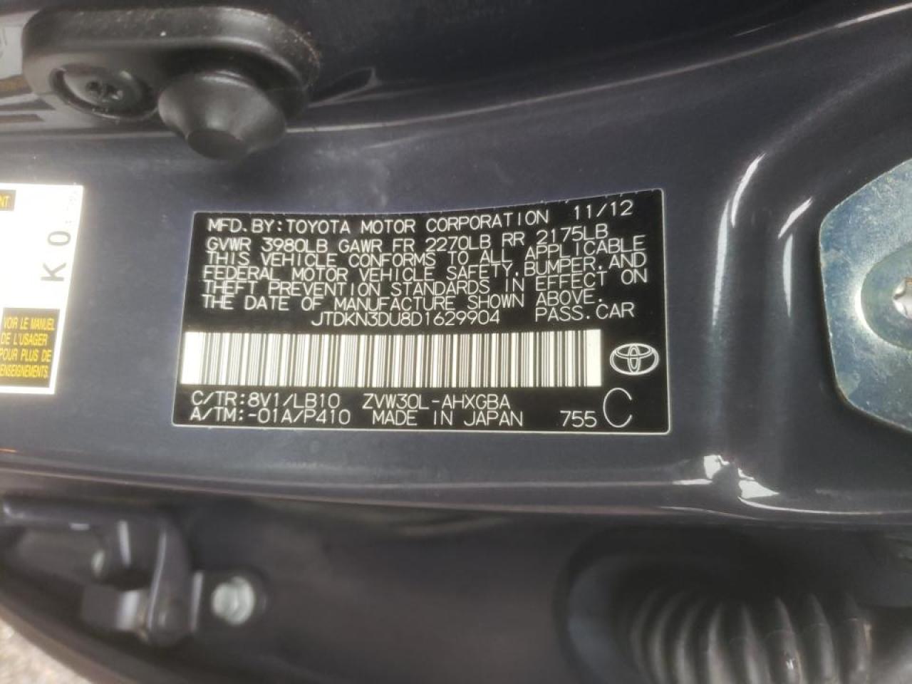 Photo 10 from auction – 2013 TOYOTA PRIUS with VIN JTDKN3DU8D1629904